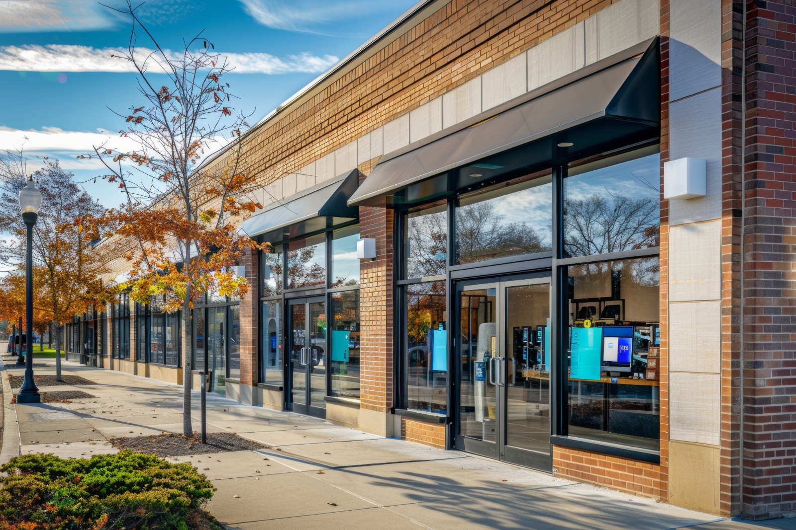 Modern commercial storefront representing property sales and leasing